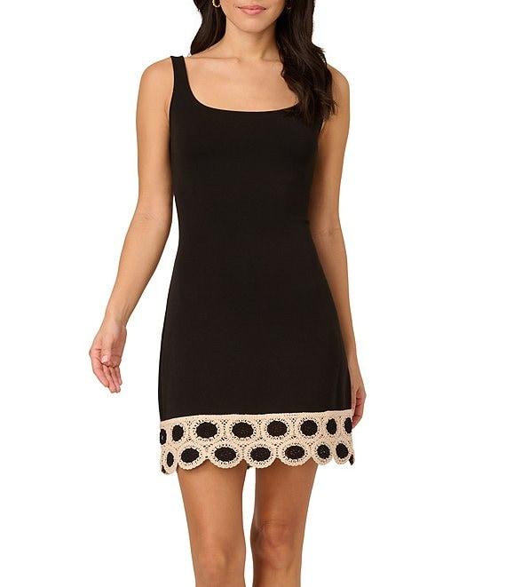Adrianna by Adrianna Papell Knit Scoop Neck Sleeveless Crochet Hem Sheath Mini Dress Product Image