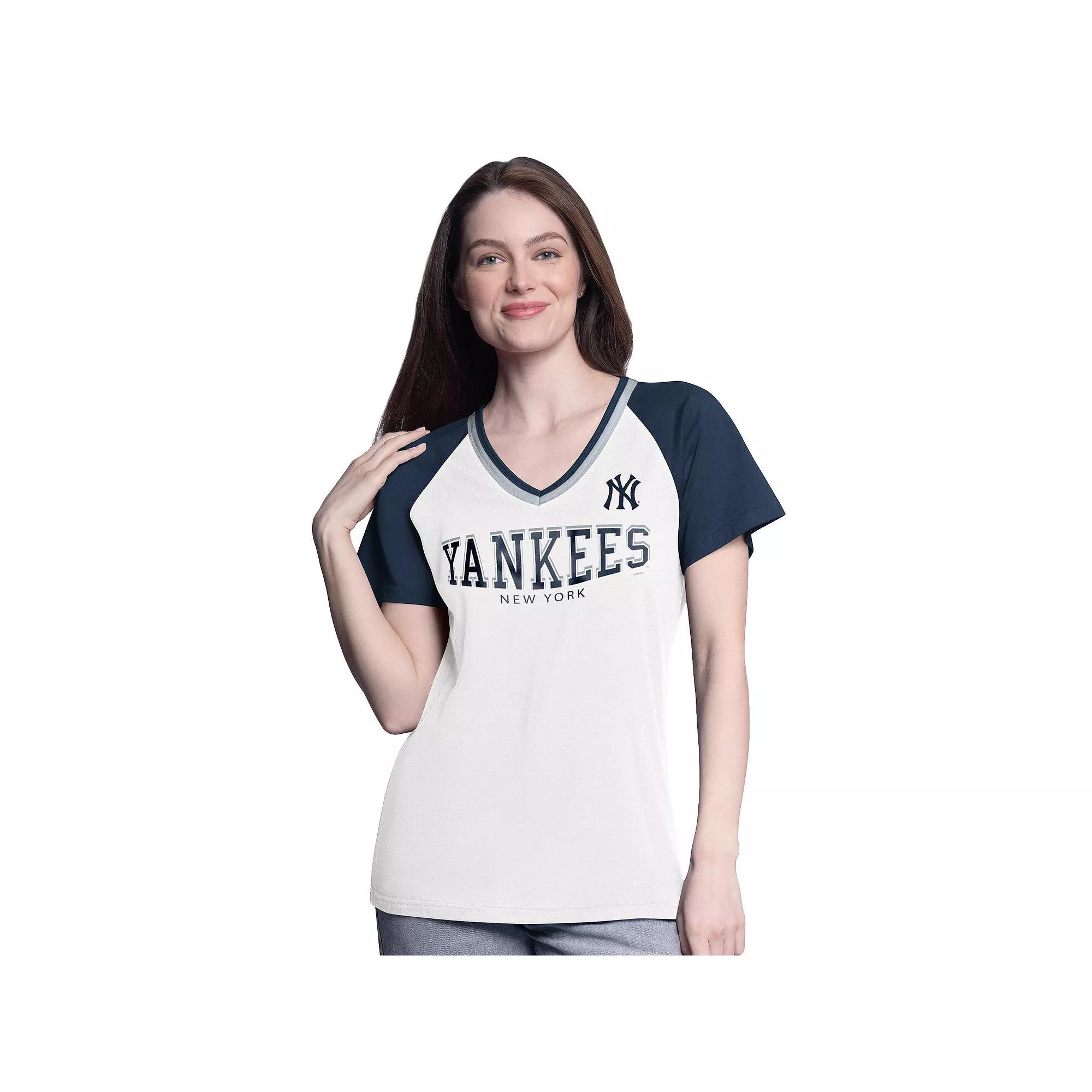 Women's G-III 4Her by Carl Banks  White/Navy New York Yankees Ball Park Raglan V-Neck T-Shirt, Size: Small Product Image