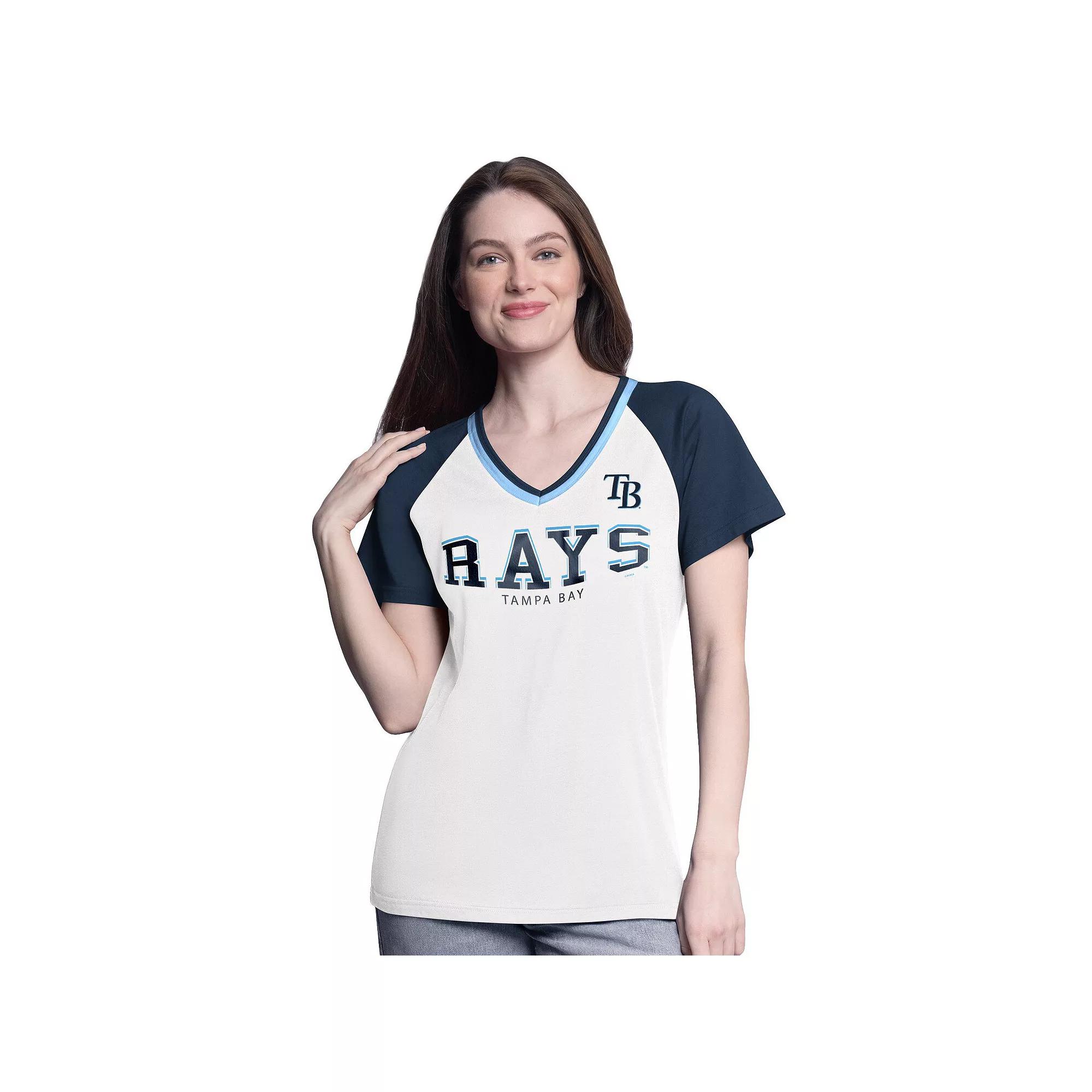Women's G-III 4Her by Carl Banks  White/Navy Tampa Bay Rays Ball Park Raglan V-Neck T-Shirt, Size: Large Product Image