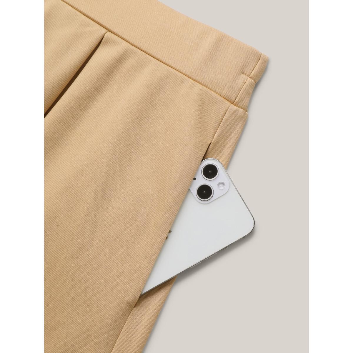 Plus Size Plain Stretchy Waist Pleated Midi Skirt Women Champagne At the Office Pleated Medium stretch Side seam pocket Work Skirts BloomChic 12/L Product Image