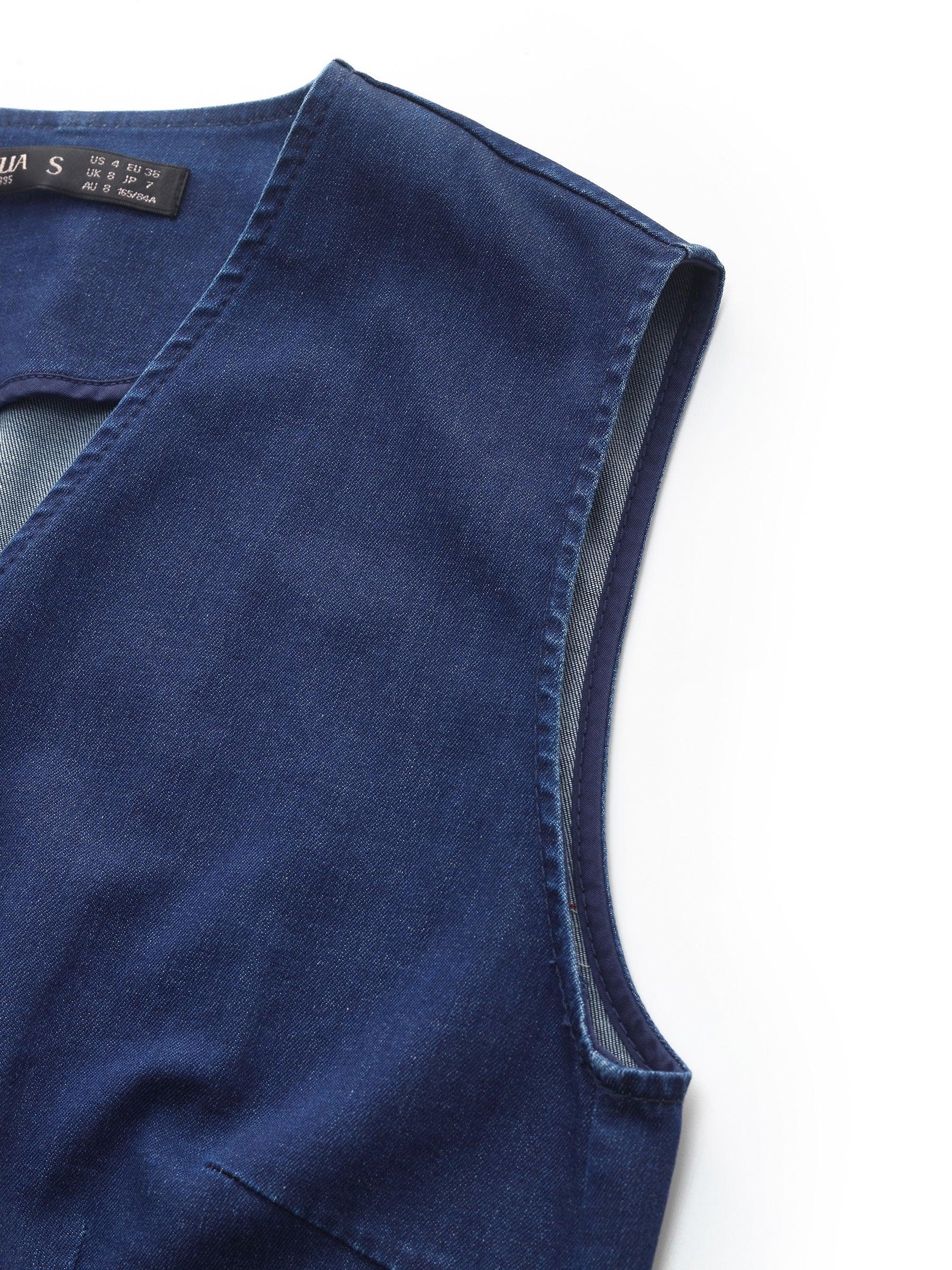 Denim Single-Breasted Women Stretchy Vest Product Image