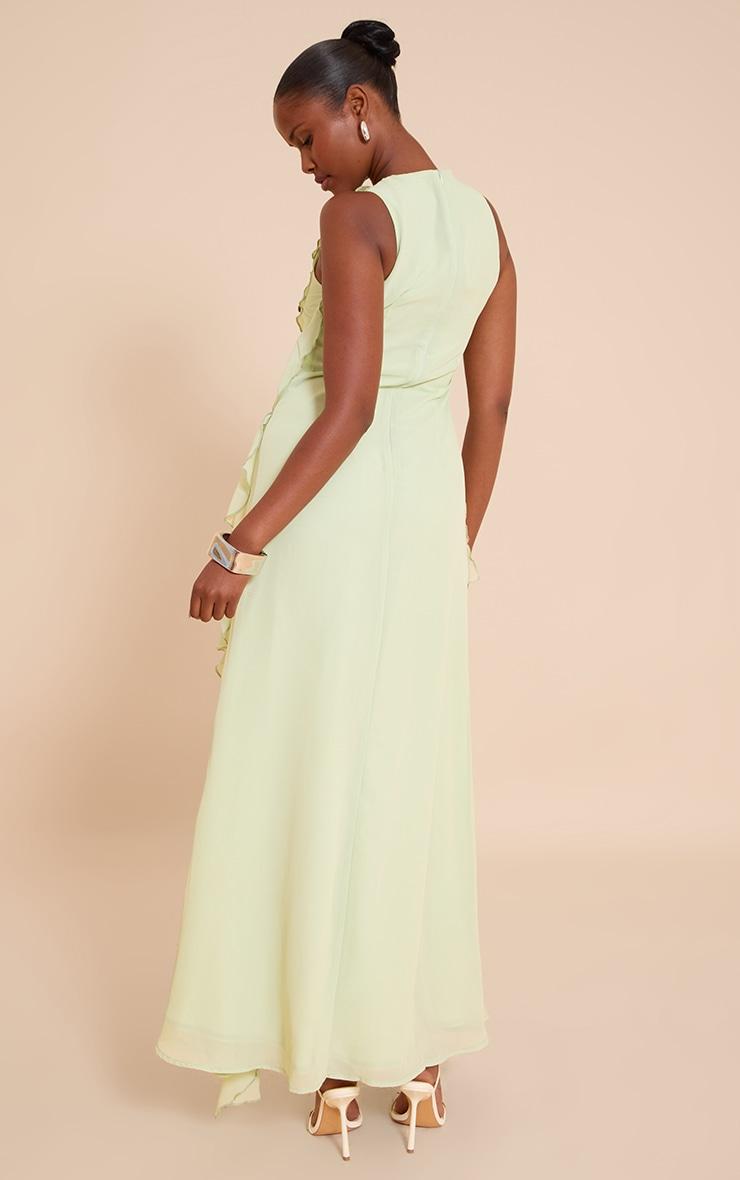 Sage Boat Neck Frill Detail Sleeveless Maxi Dress Product Image