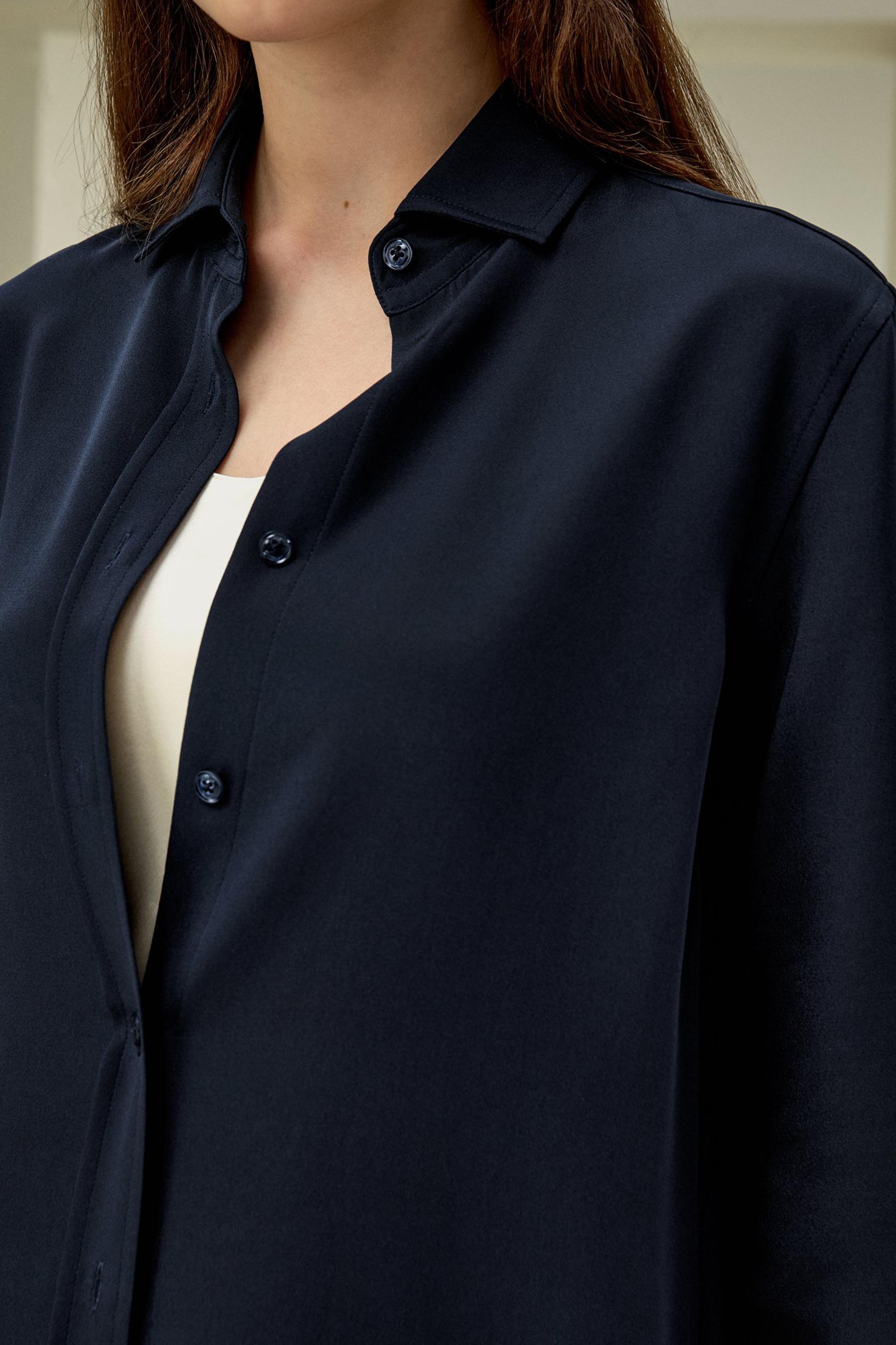 LILYSILK Shirt for Women Silk - Midnight Blue Mulberry Silk - Organic Long Sleeve Tops XS Product Image