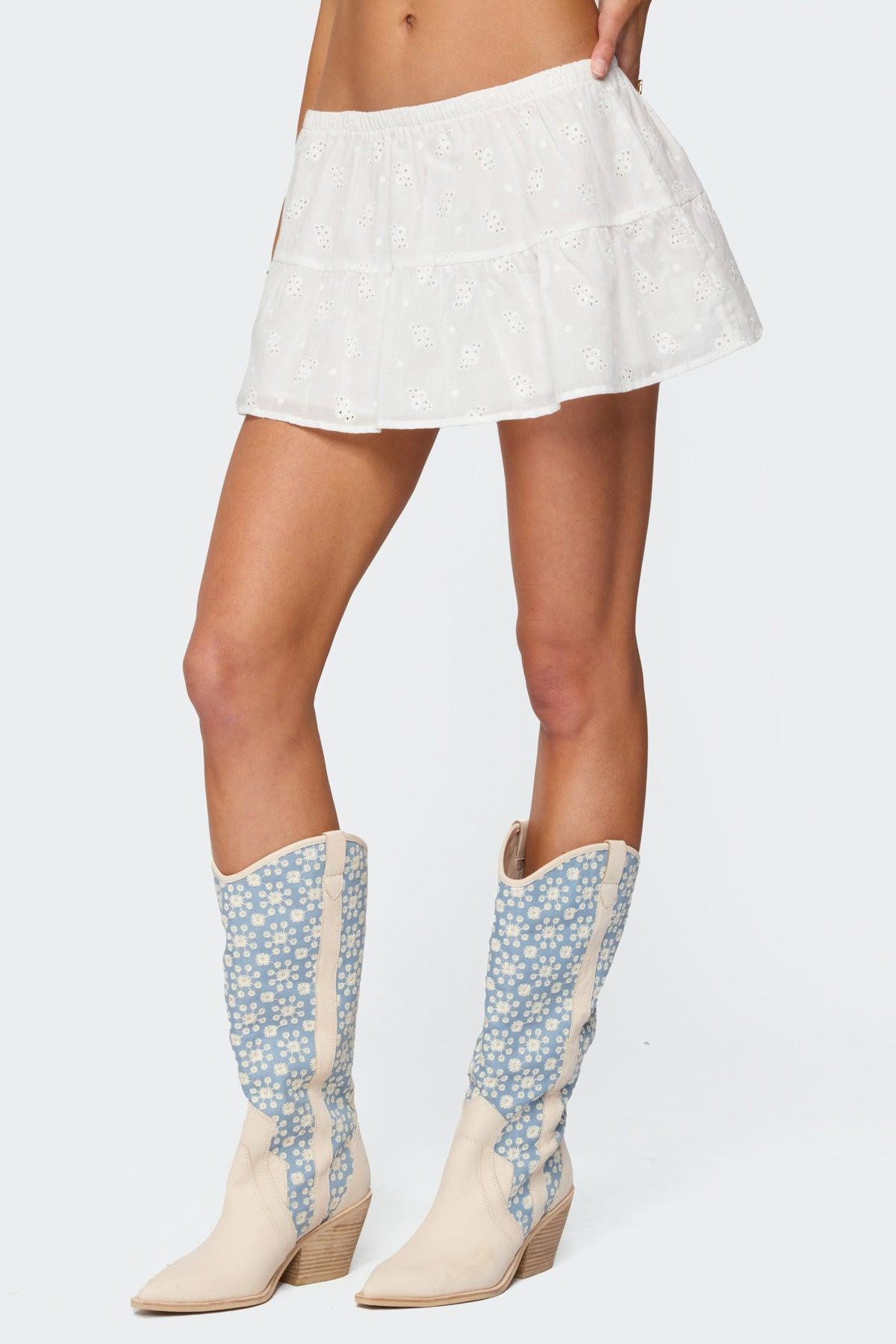 Dora Eyelet Flared Mini Skirt Product Image