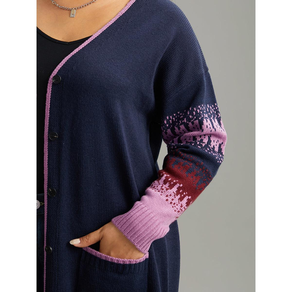 Plus Size Contrast Heather Pocket Open Front Cardigan Midnight Women Casual Loose Long Sleeve Everyday Cardigans BloomChic 12/L Product Image