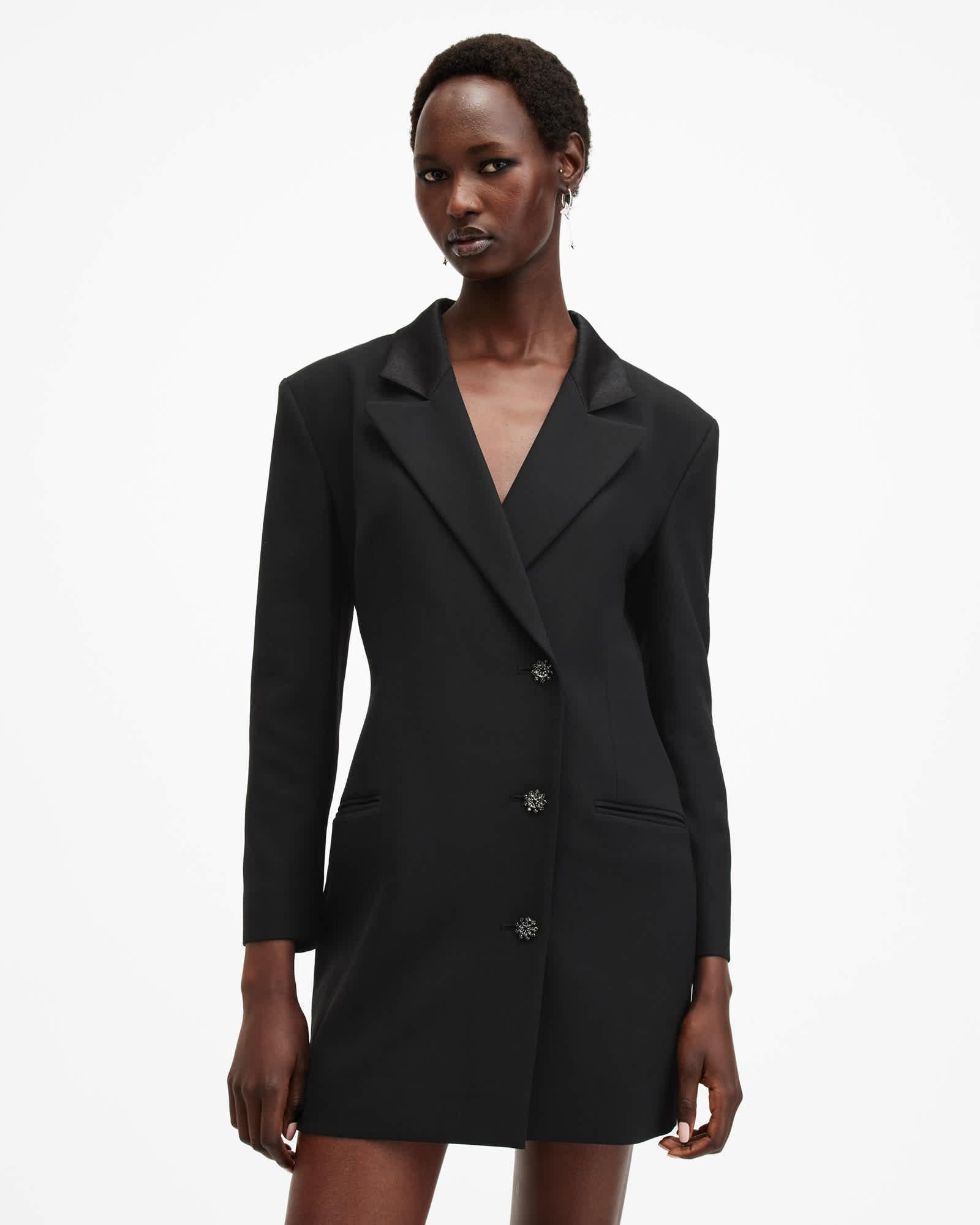Erykah Slim Fit Mini Blazer Dress Black | ALLSAINTS US Product Image