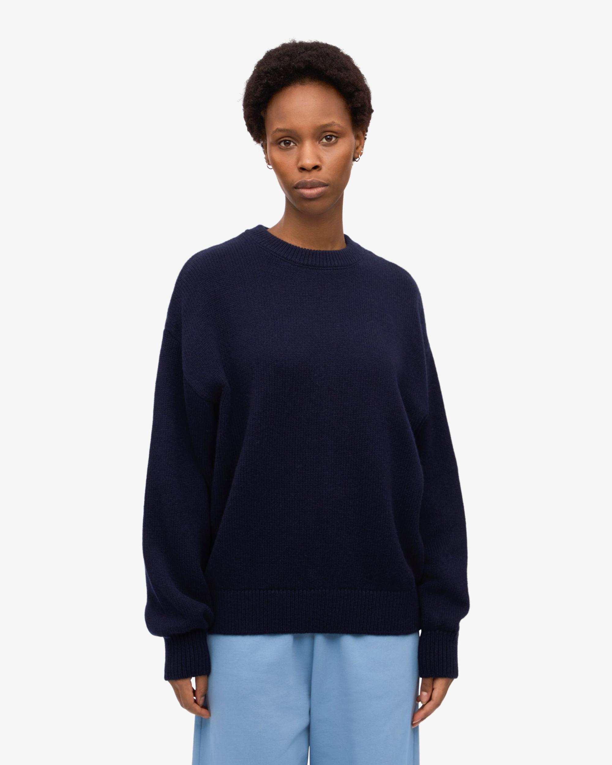 Oversized Merino Wool Crew - Navy Blue Product Image