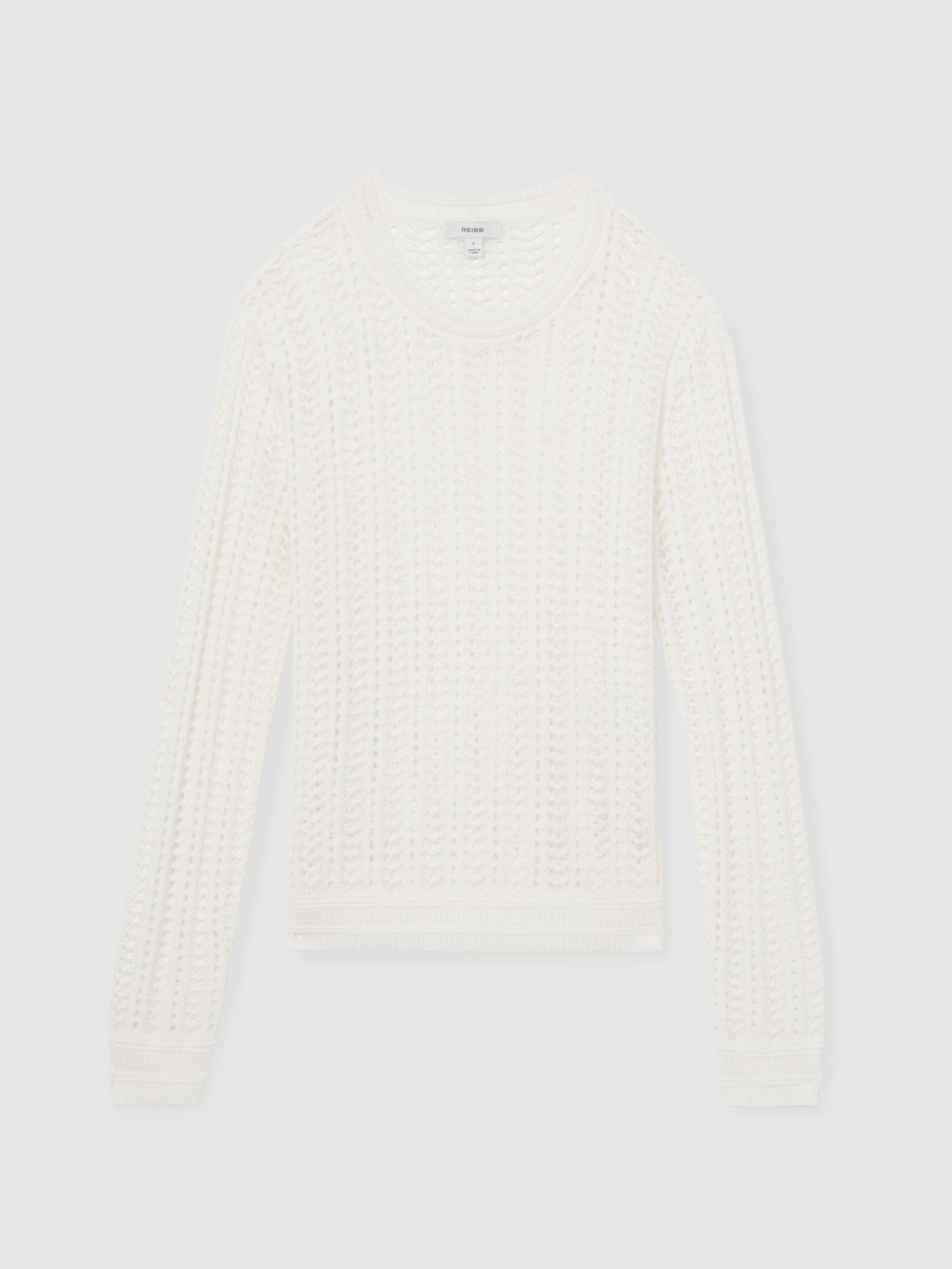 Open-Knit Crew-Neck Jumper in White Product Image