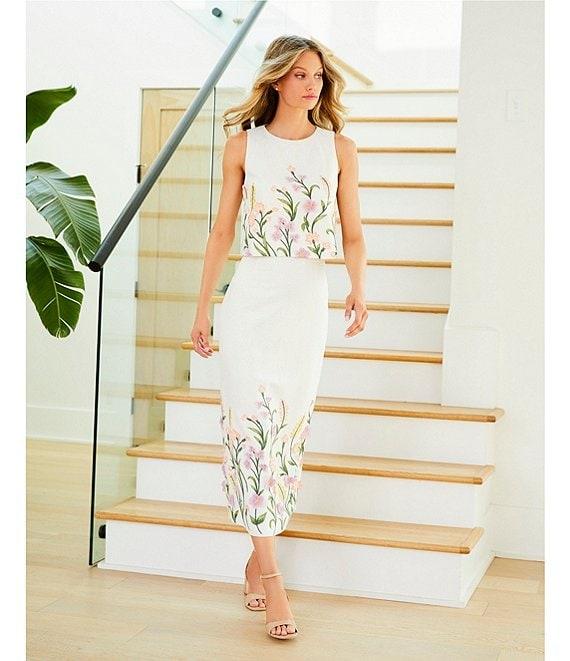 Antonio Melani Riviera Floral Embroidered Linen Sheath Skirt Product Image