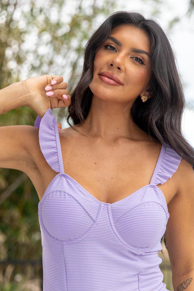 Ride The Waves Lilac Ruffle Shoulder One Piece Swimsuit FINAL SALE Product Image