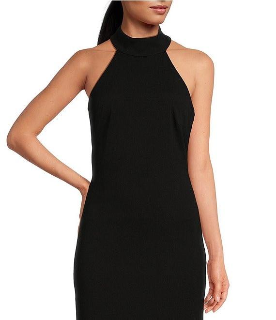 Belle by Badgley Mischka Reese Halter Neck Sleeveless Crepe Side Slit Gown Product Image