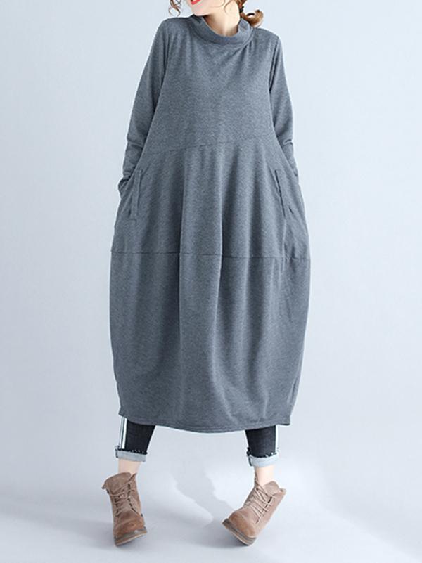 Casual Loose Plus Size Solid Color Hooded Midi Dresses Product Image