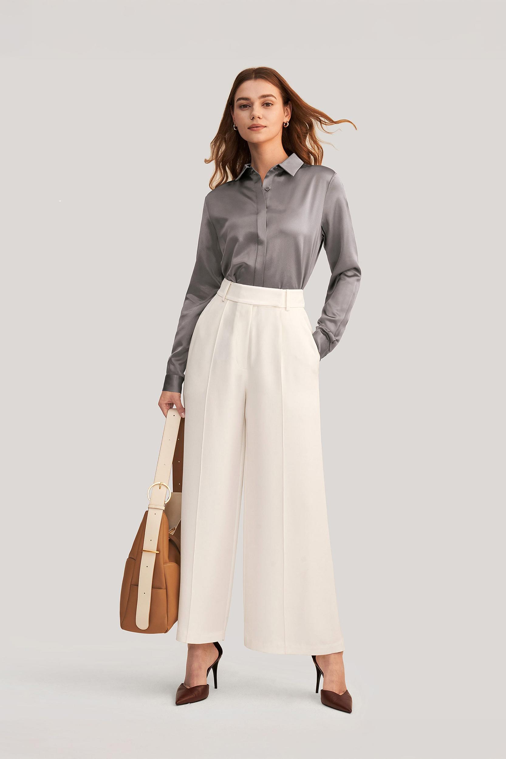 Basic Concealed Placket Silk Shirt Product Image