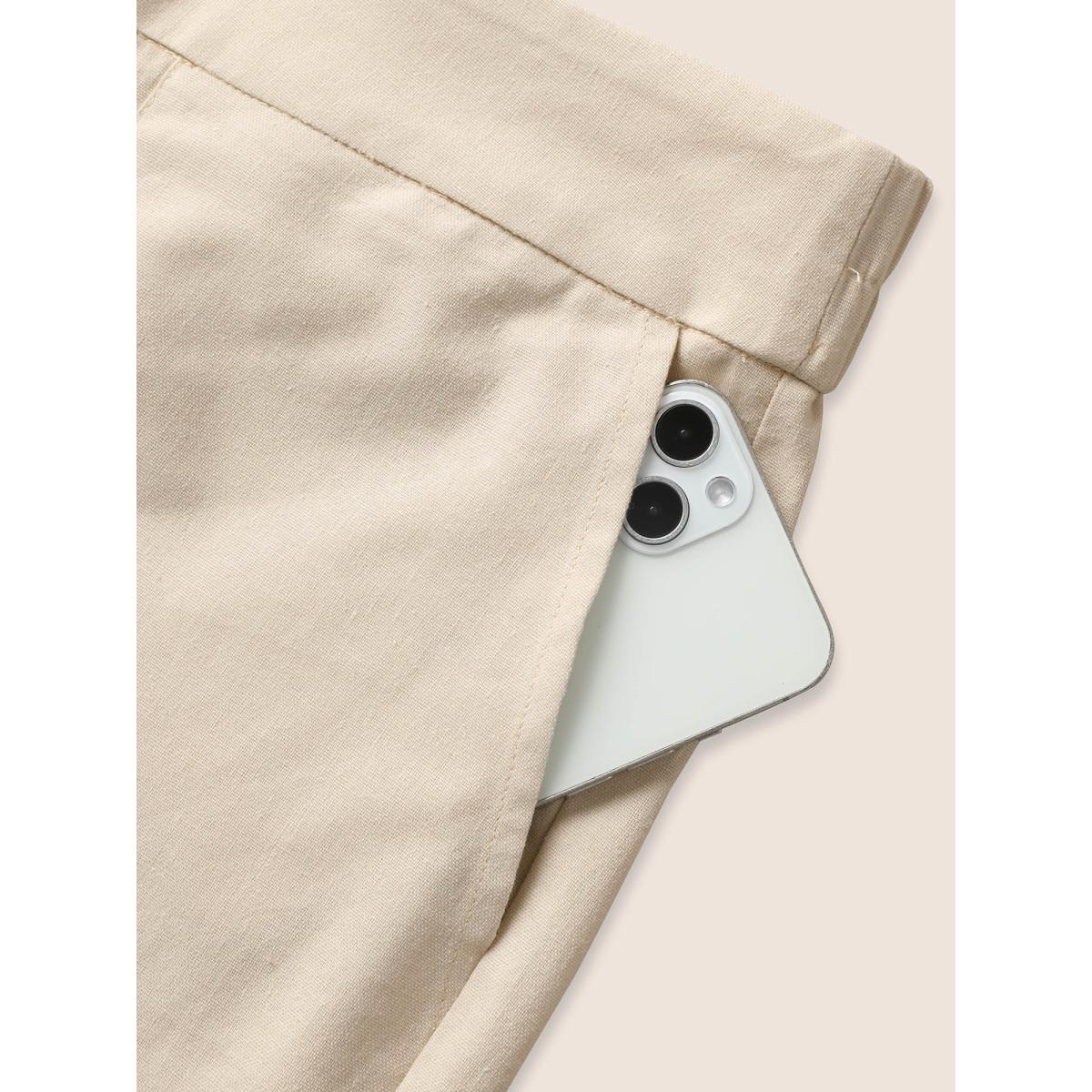 Plus Size Cotton Linen Solid Mid Rise Wide Leg Pants Women Beige Casual Wide Leg Mid Rise Everyday Pants BloomChic 18-20/2X Product Image