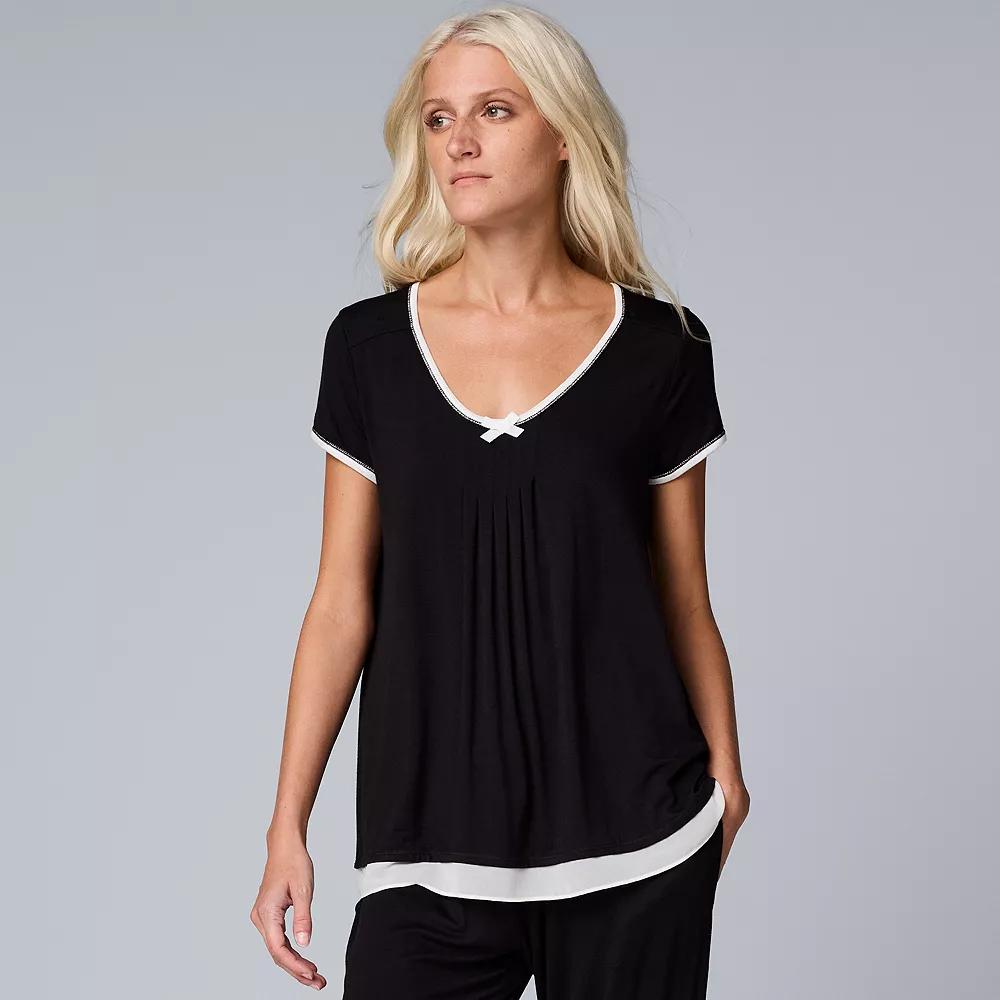 Women's Simply Vera Vera Wang Basic Luxury Pajama Sleep Top, Size: Small, Black Product Image