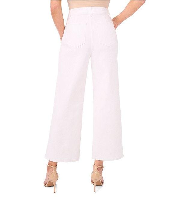 CeCe Denim Wide Leg Pintuck Flower Button Ankle Length Jeans Product Image