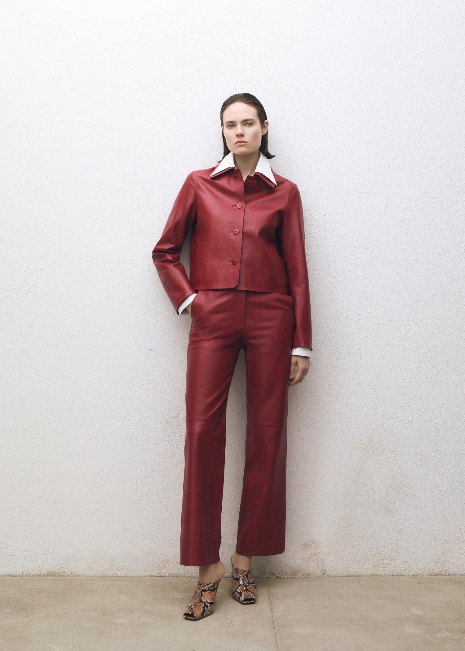 Buttoned leather jacket - Women | MANGO USA Product Image