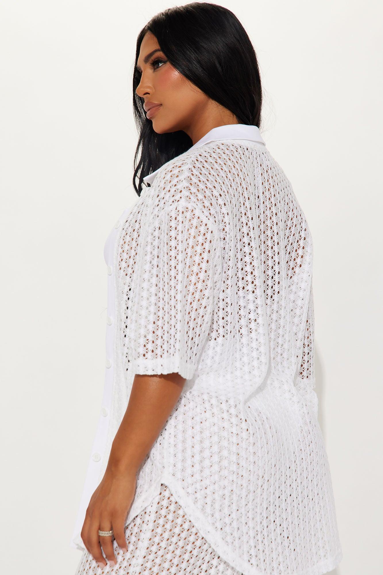 Abby Button Up Swim Cover Up Top - White Product Image