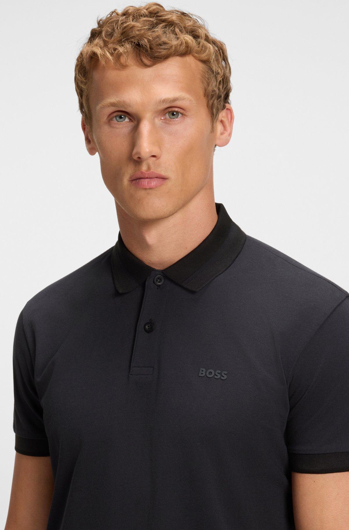 Stripe-collar polo shirt in cotton piqué Product Image