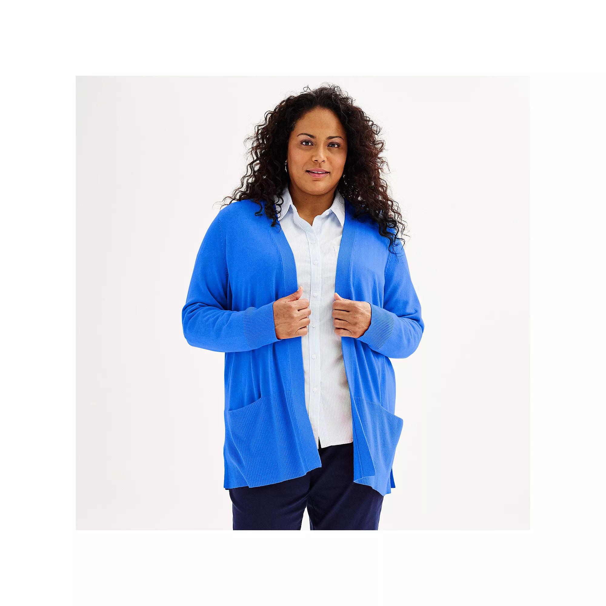 Plus Size Croft & Barrow® Cardigan with Pockets, Women's, Size: 0X, Valen River Product Image