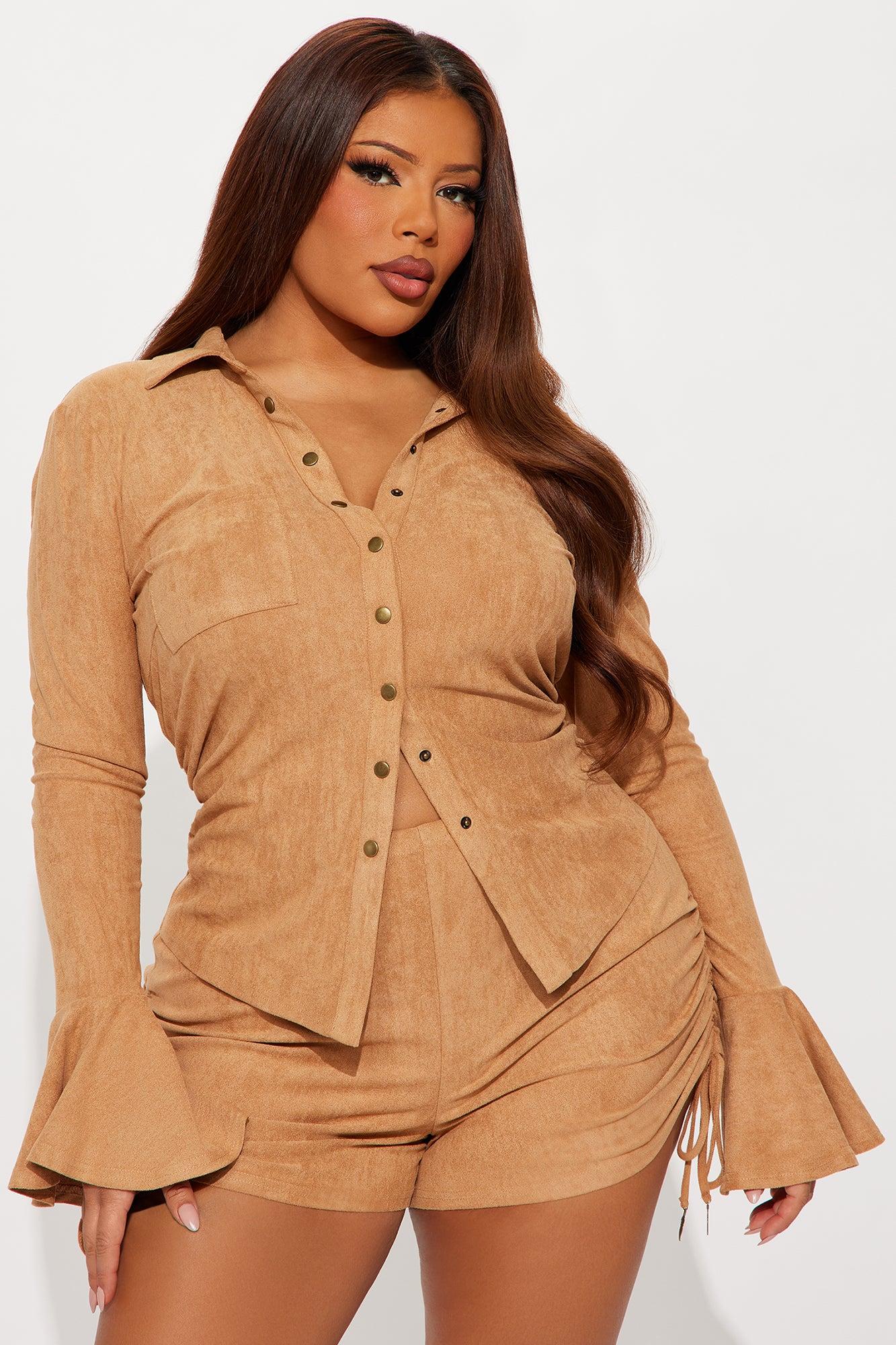 Muse Faux Suede Romper - Camel Female Product Image
