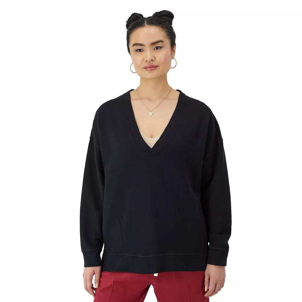 Women's Champion® Vintage Wash Oversized V-Neck Pullover, Size: Large, Black Product Image