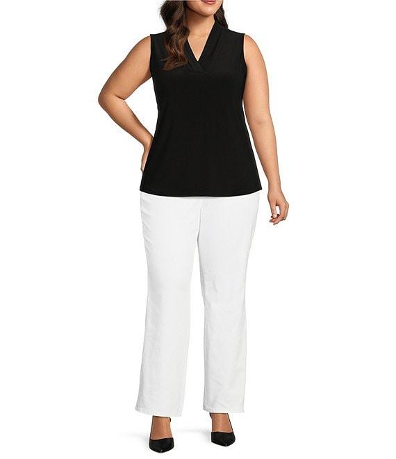 Anne Klein Plus Size Sleeveless Jersey Knit Pleated V-Neck Shell Product Image