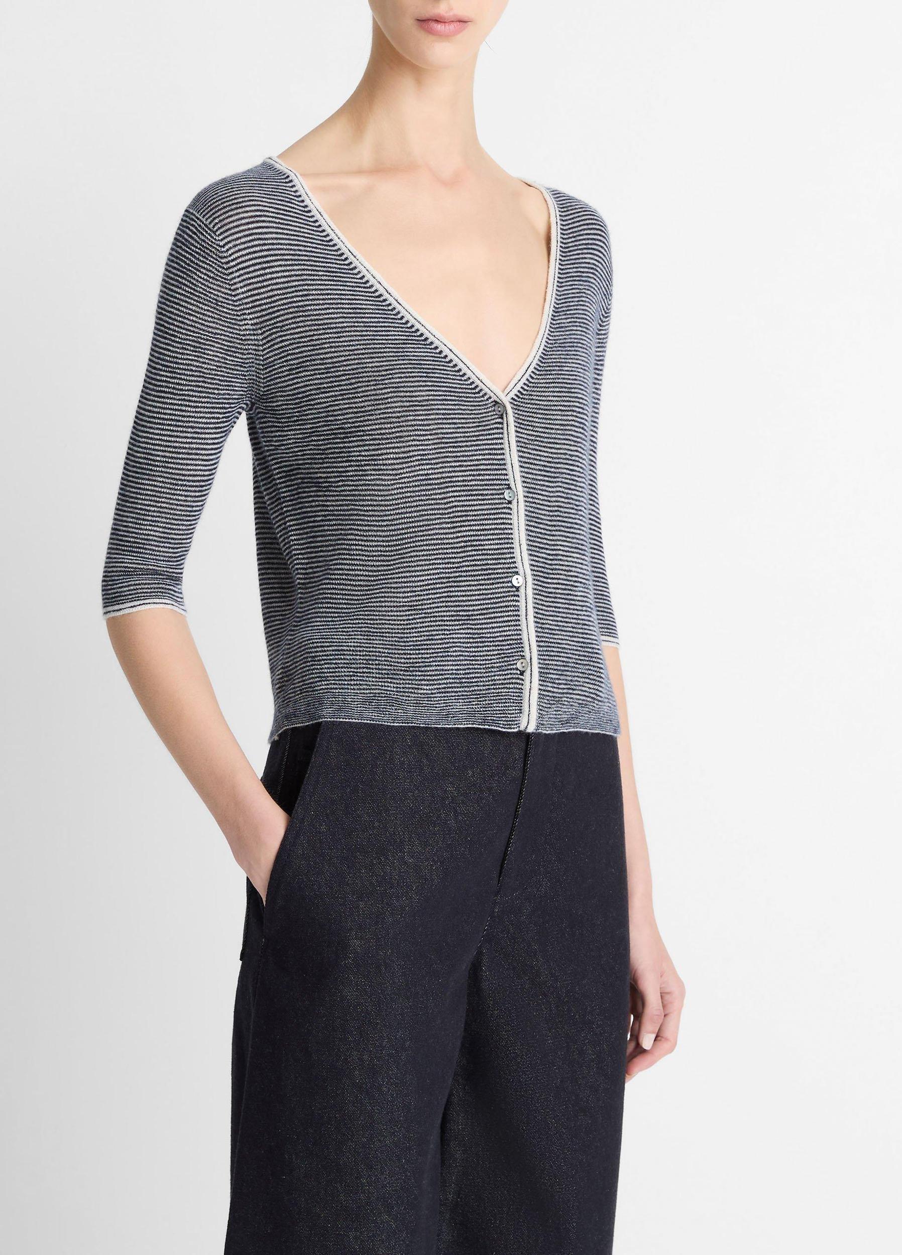 Micro-Stripe Cashmere-Silk Cardigan Product Image