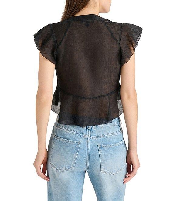 Steve Madden Leyla V Neck Short Flutter Sleeve Jacquard Peplum Top Product Image