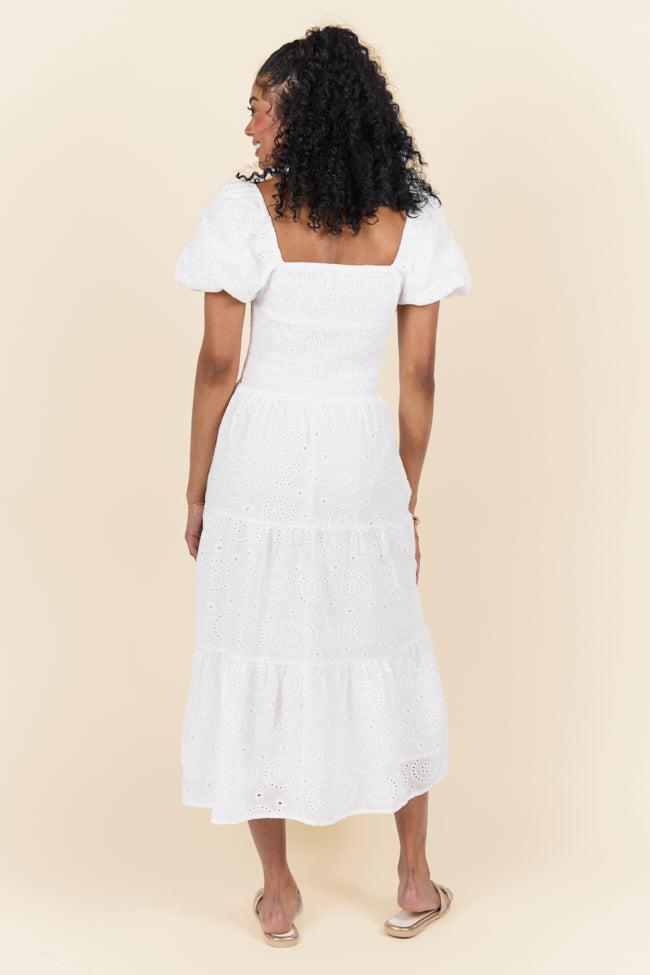 Forget Me Not White Eyelet Short Sleeve Midi Dress FINAL SALE Product Image