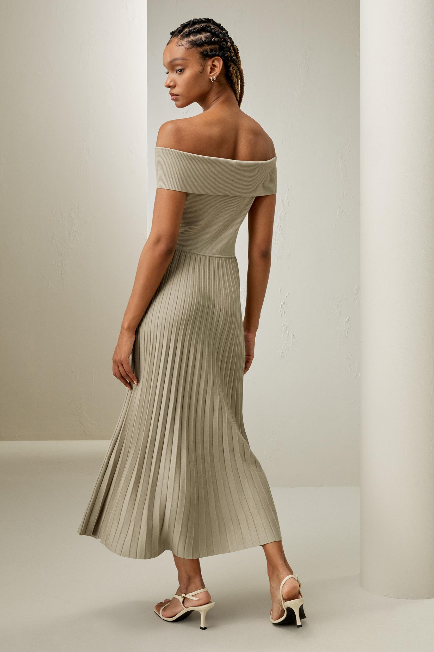 Off-Shoulder Hybrid Pleated Dress Product Image