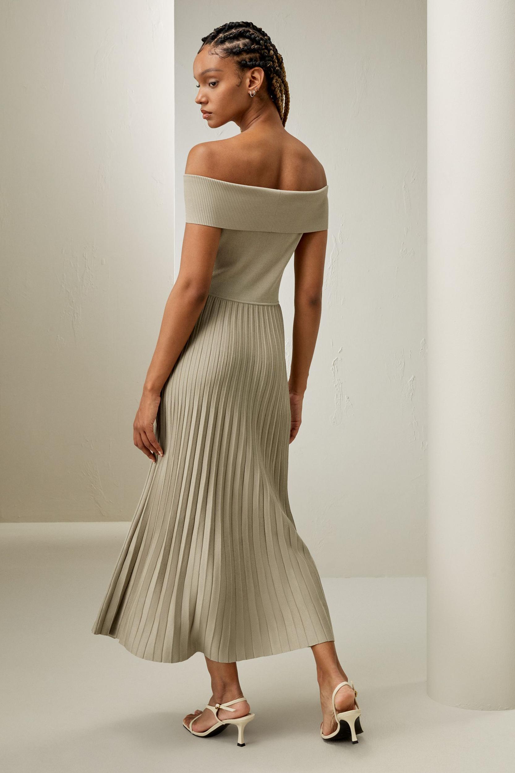 Off-Shoulder Hybrid Pleated Dress Product Image