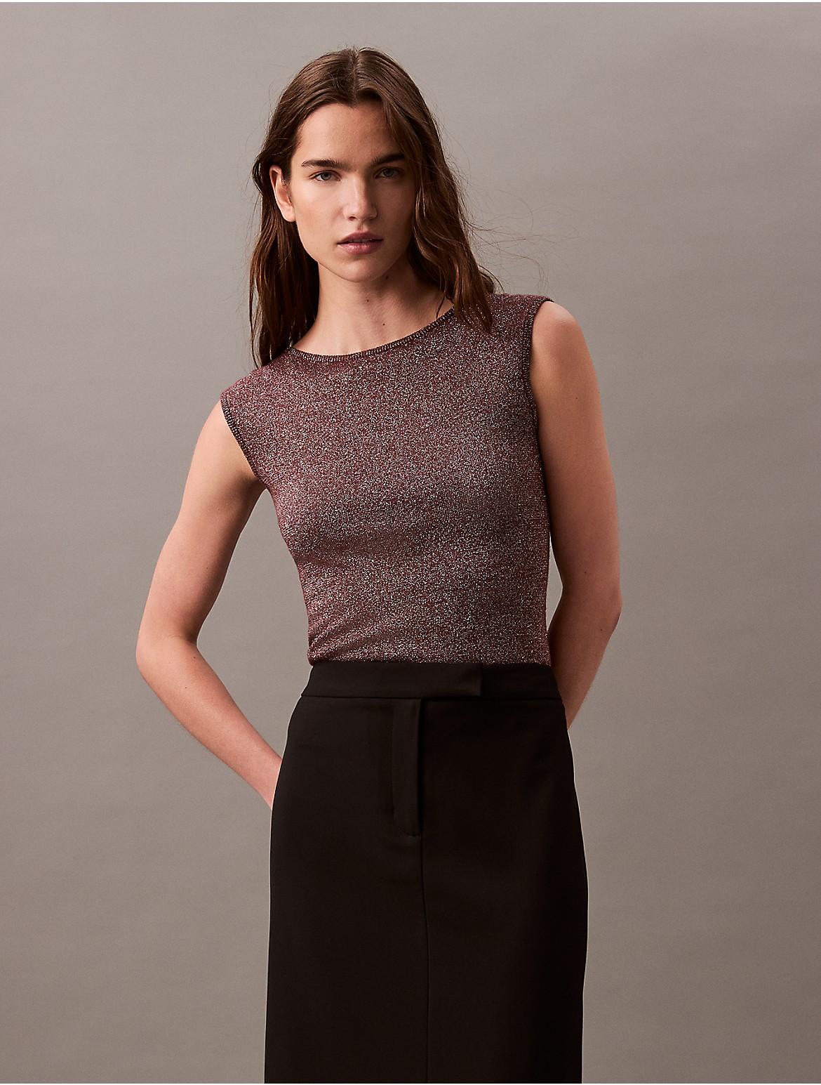 Calvin Klein Womens Lurex Sleeveless Pullover Top - Grey Product Image