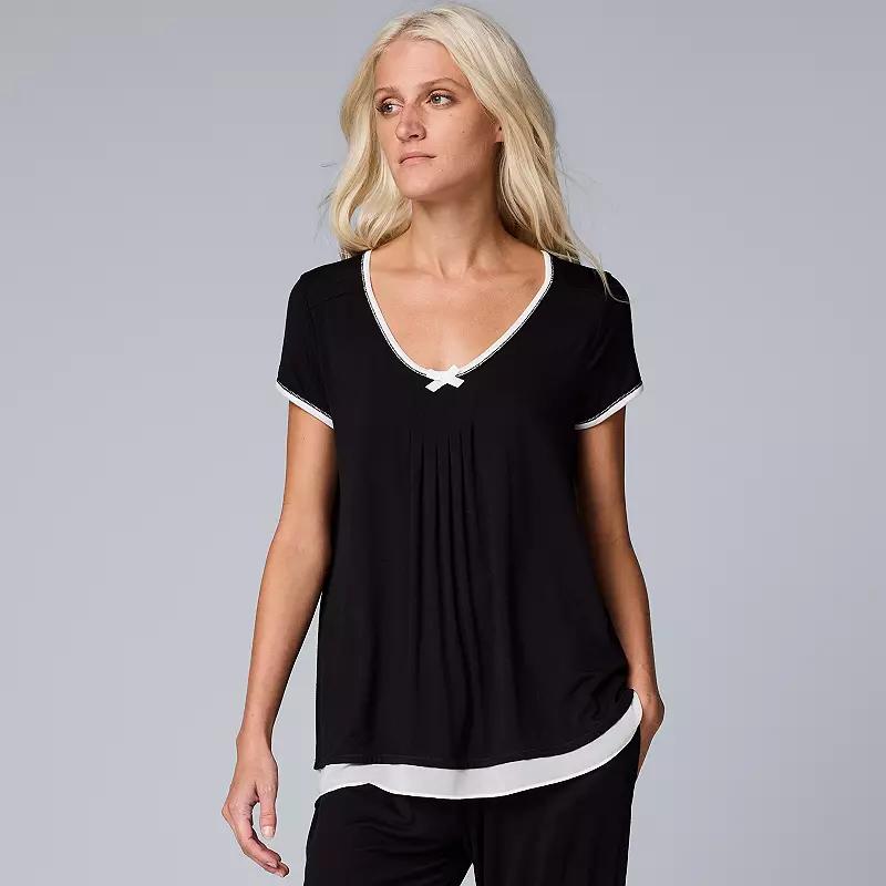 Women's Simply Vera Vera Wang Basic Luxury Pajama Sleep Top, Size: Small, Black Product Image