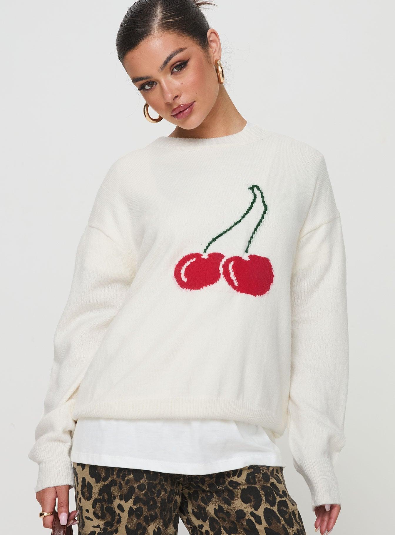 Cherry Dreams Knit Jumper Cream Product Image