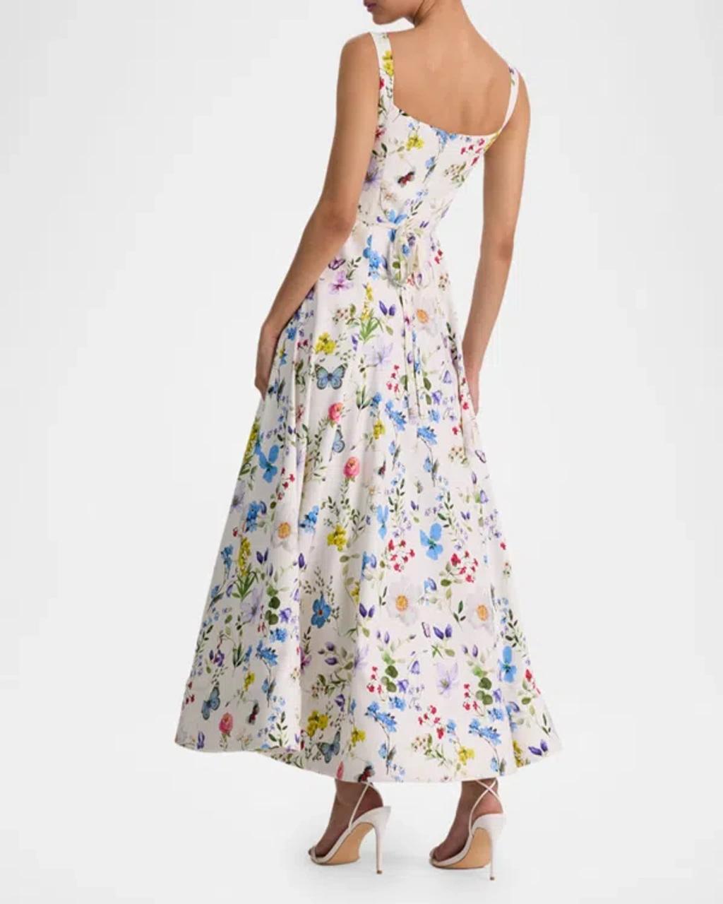 ALICE AND OLIVIA Polly Seamed Drop Waist Flared Ankle Length Dress In White Product Image