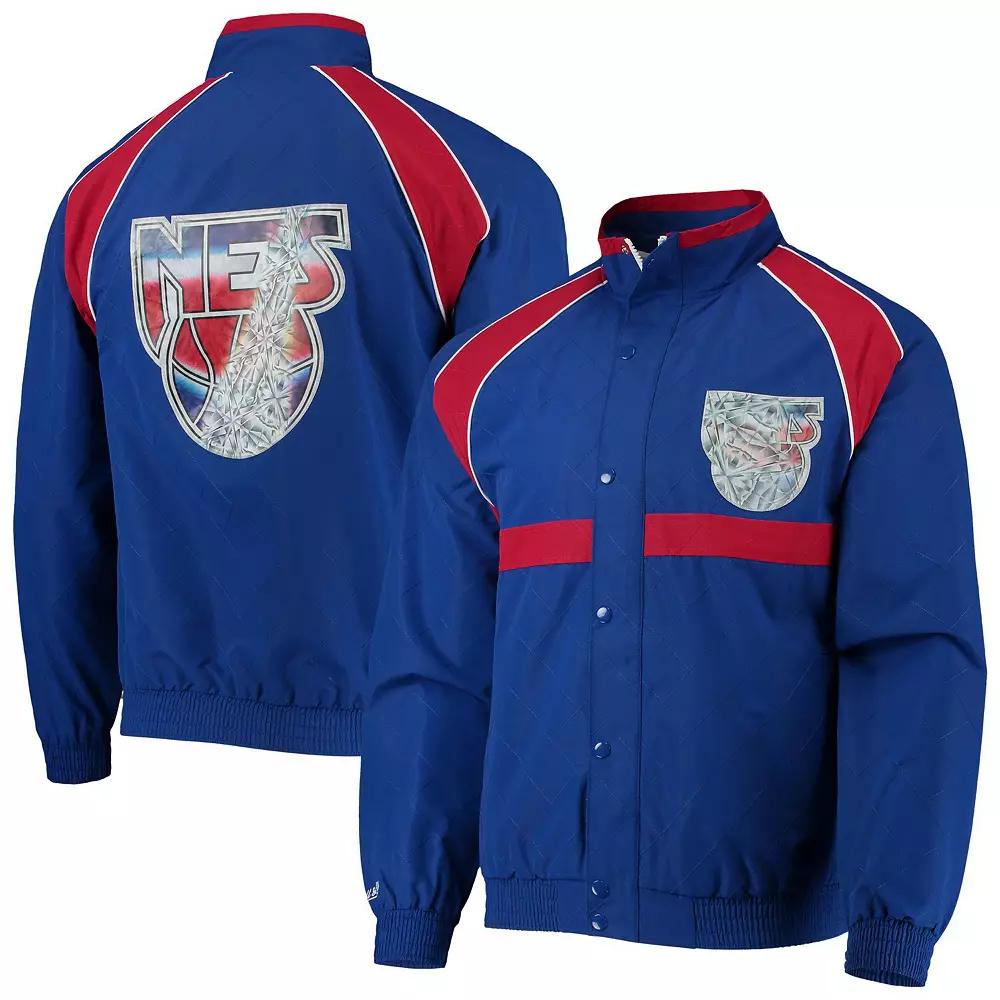 Men's New Jersey Nets Blue Mitchell & Ness Hardwood Classics 75th Anniversary Authentic Warmup Raglan Full-Snap Jacket,  Product Image