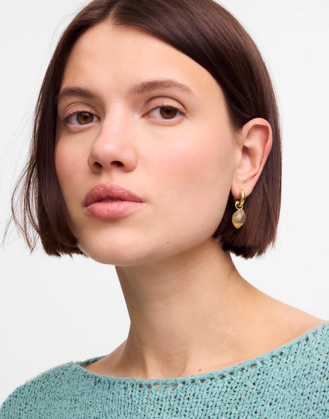 Semiprecious Lemon Charm Huggie Hoop Earrings Product Image