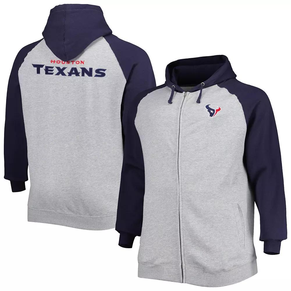Men's Heather Gray Houston Texans Big & Tall Fleece Raglan Full-Zip Hoodie Jacket, Size: 2XLT, Grey Product Image