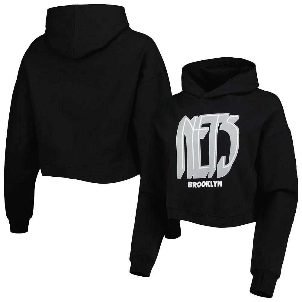Women's Lusso Black Brooklyn Nets Layla World Tour Cropped Pullover Hoodie, Size: XL Product Image