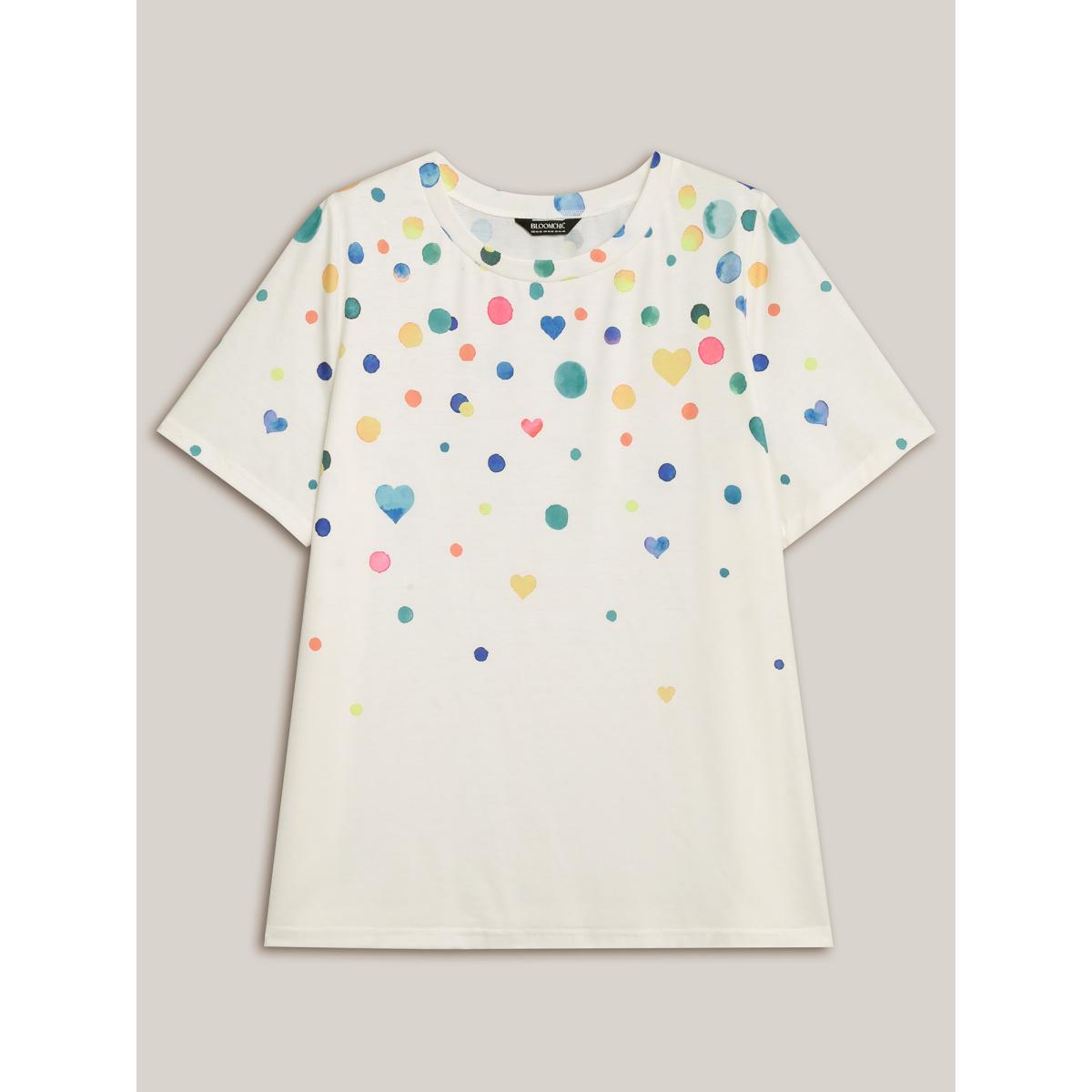 Plus Size Geometric Print Crew Neck Fitted T-Shirt Multicolor Women Playful Non Round Neck Casual T-shirts BloomChic 10/M Product Image
