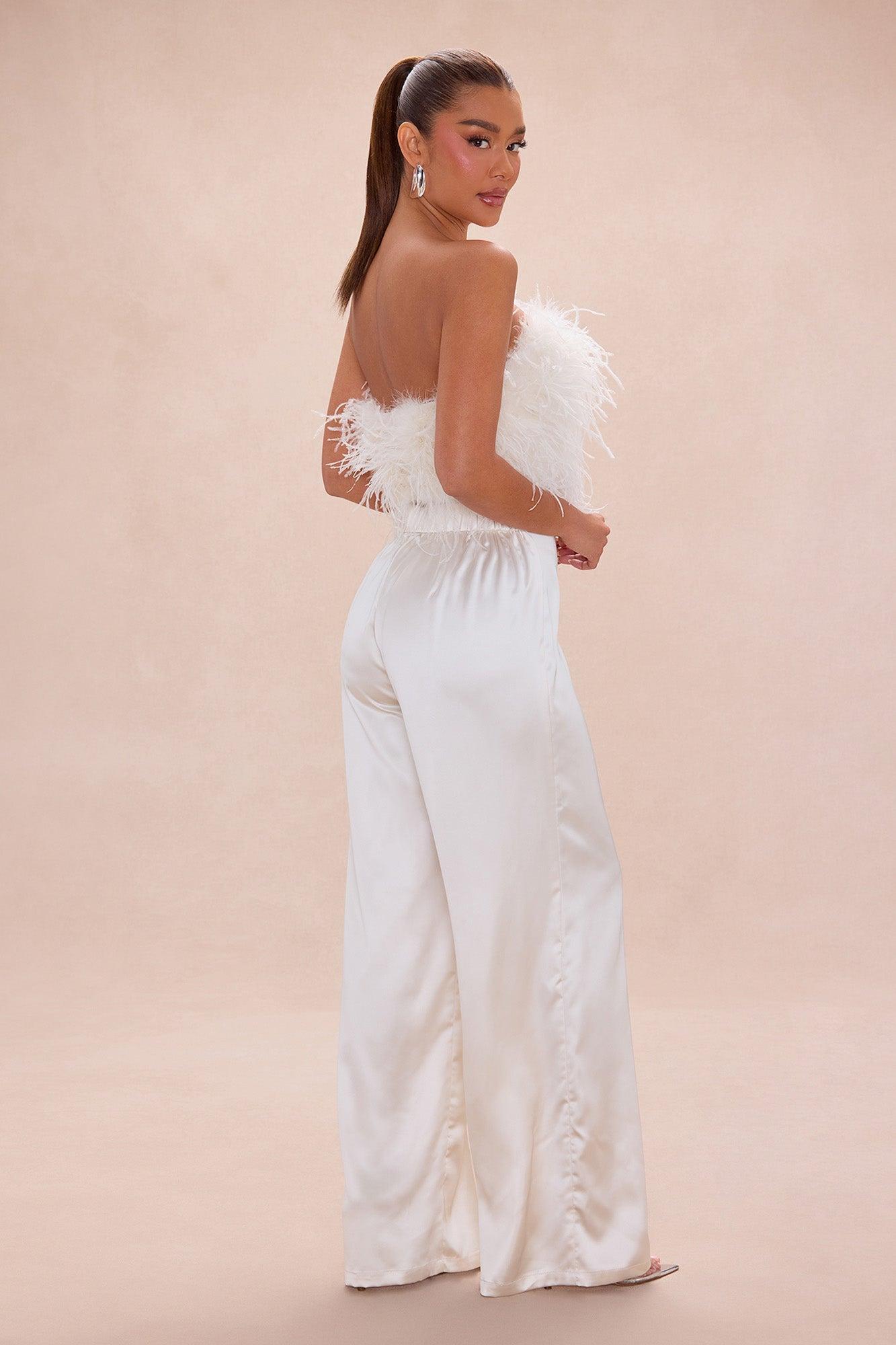 Champagne Glow Feathered Pant Set - Champagne Female Product Image