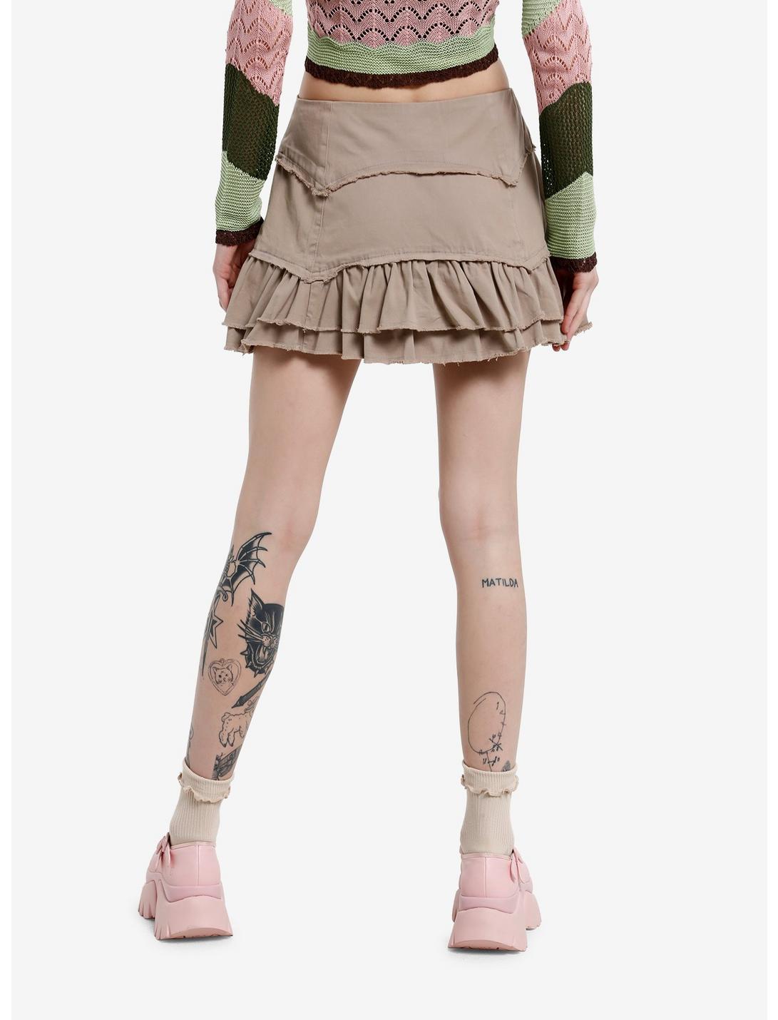 Thorn & Fable Tan Frayed Button-Up Mini Skirt Product Image
