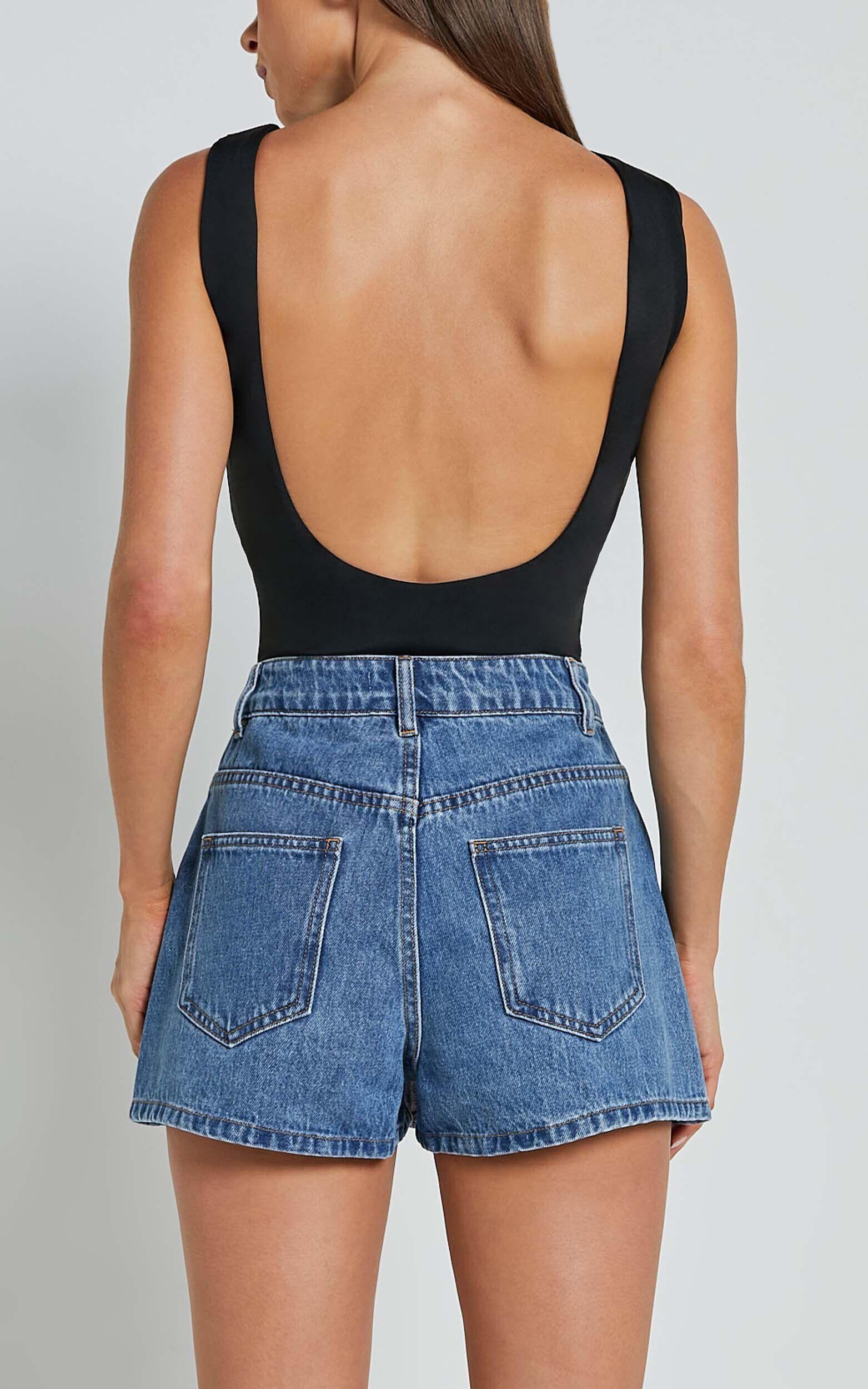 Harriet Skort - Mid Waisted Recycled Denim Skort in Mid Blue Wash Product Image