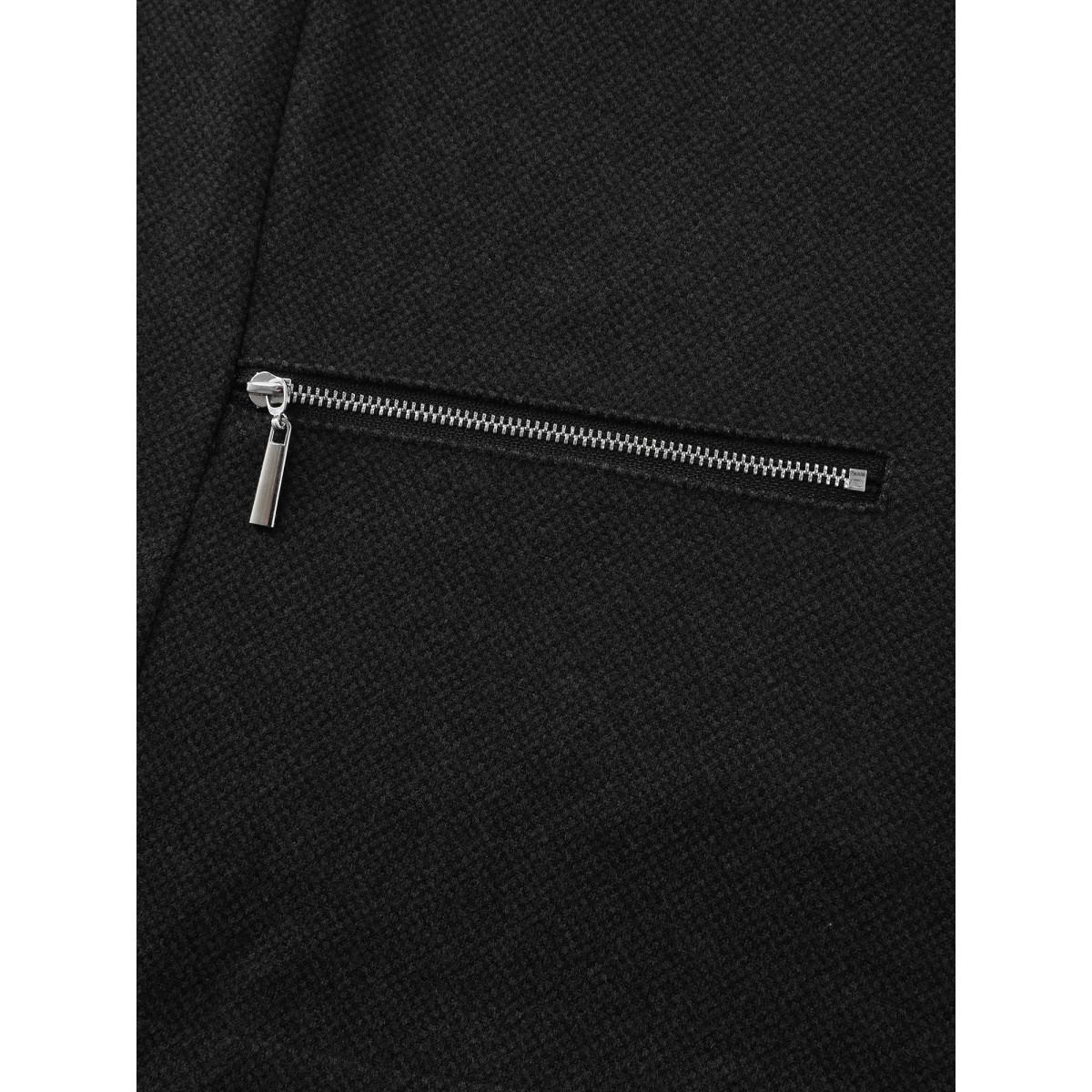 Plus Size Textured Lined Zipper Pocket Blazer Black Women Office Sleeve Long Sleeve Non 10/M Zippered pocket Office Blazers BloomChic Product Image