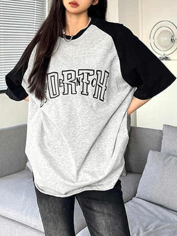 Contrast Letter Embroidery Raglan Oversized Short Sleeve Tee Product Image