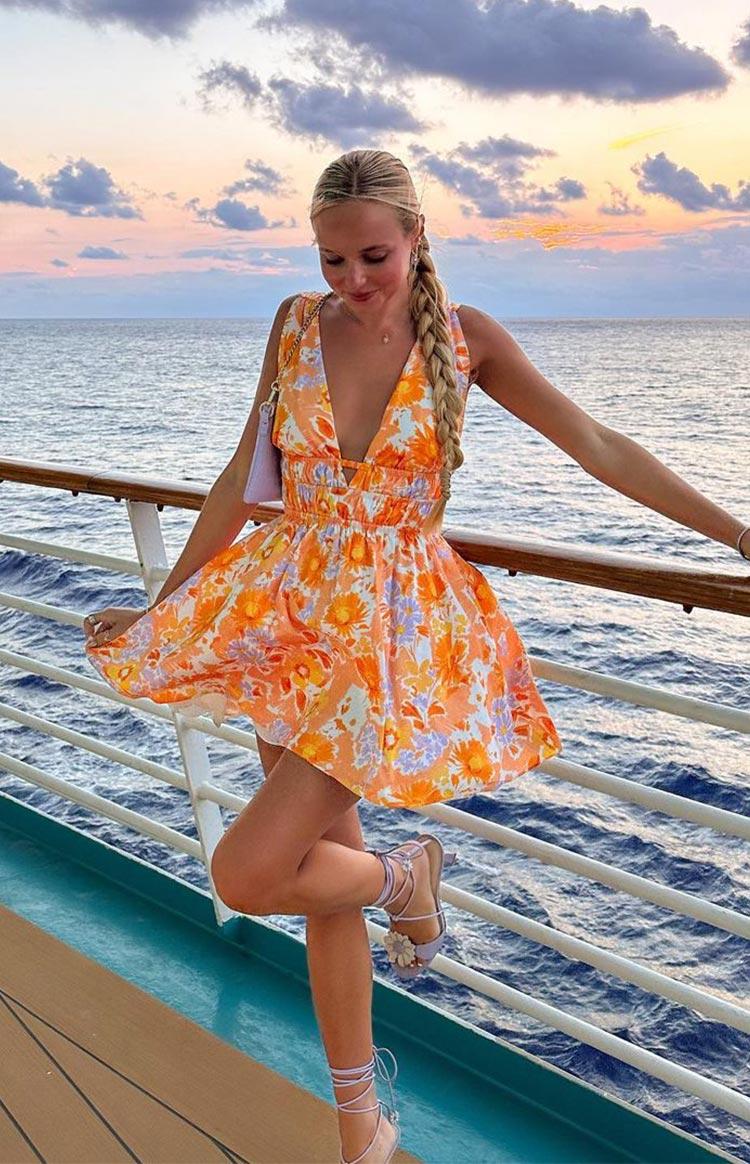 Genovia Orange Floral Mini Dress Product Image