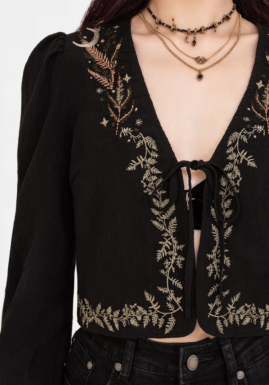 Abellona Embroidered Tie Front Blouse Product Image