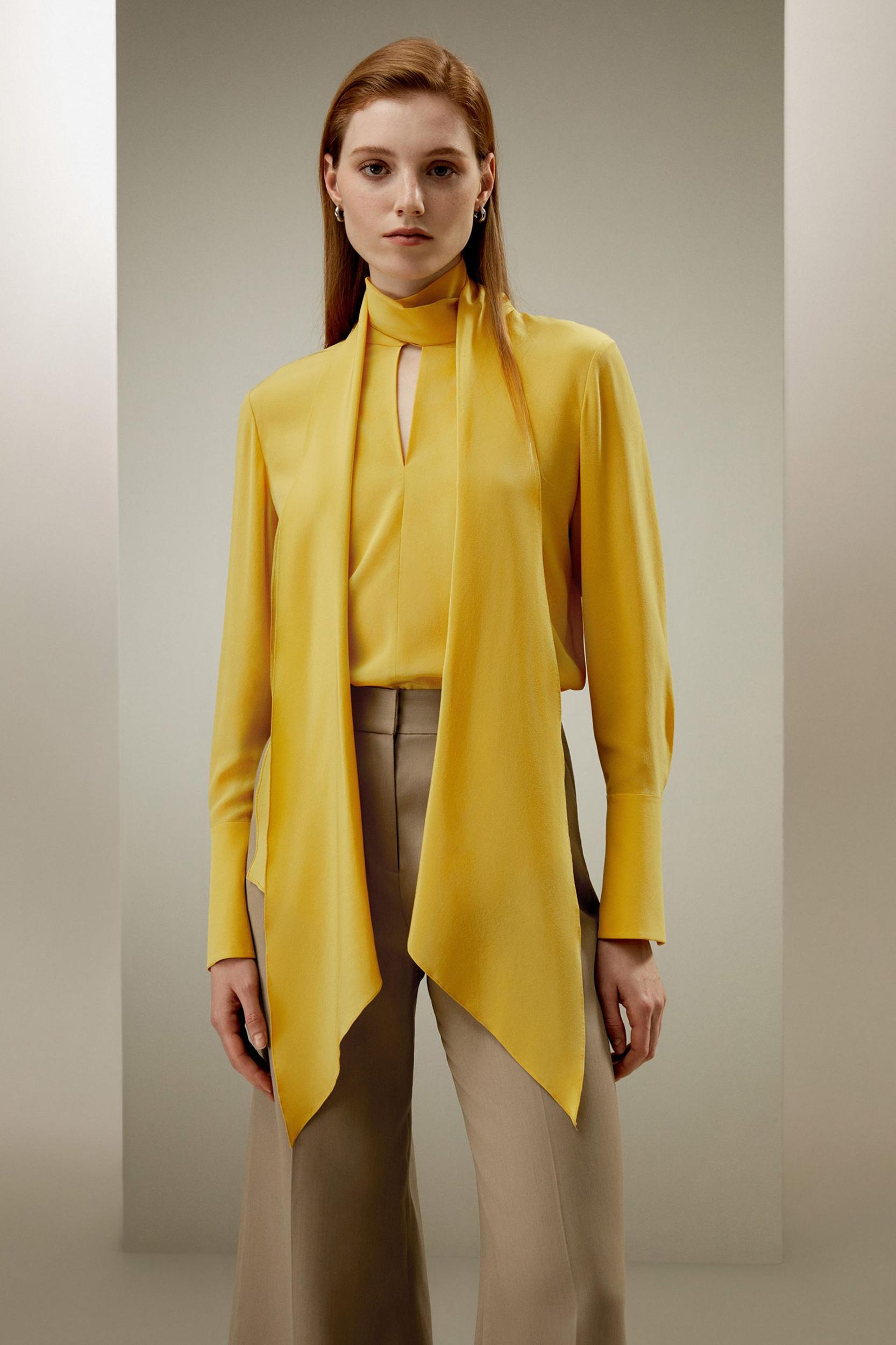 Flowing Draped Tie-Neck Blouse Product Image