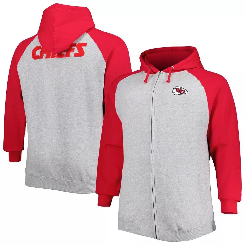 Men's Heather Gray Kansas City Chiefs Big & Tall Fleece Raglan Full-Zip Hoodie Jacket, Size: 2XB, Grey Product Image